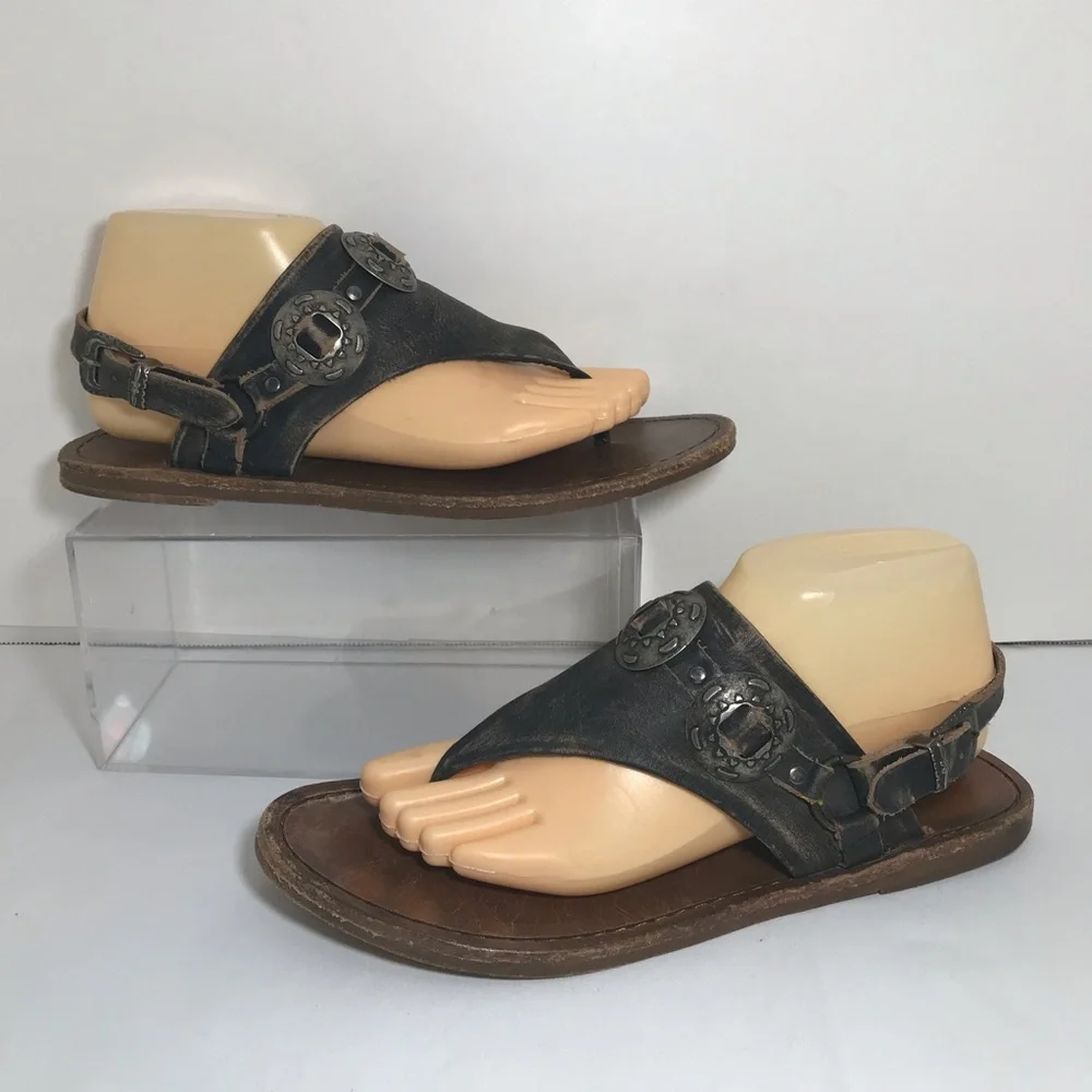 Matisse Ringo Leather Black Sandals with Silver Concho Accents Size 9 - Picture 2 of 7
